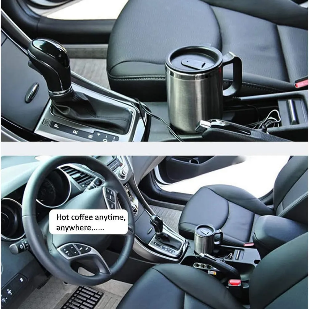 12V Car Heating Cup Car Heated Mug 450ml Stainless Steel Travel