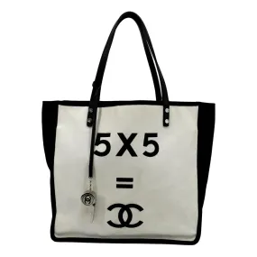 CHANEL 5 x 5 Canvas Tote Bag Ivory