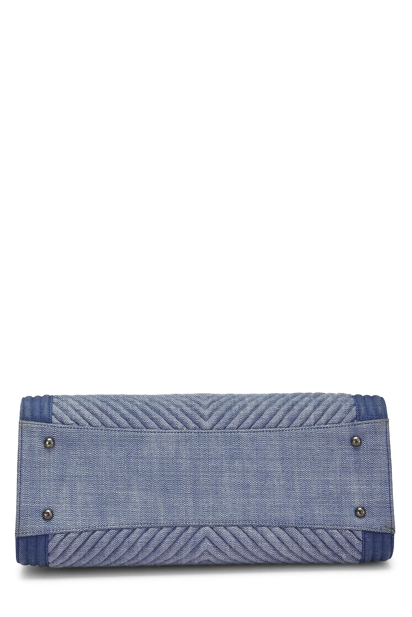 Chanel,  Blue Denim Chevron Boy Shopping Tote Large, Blue