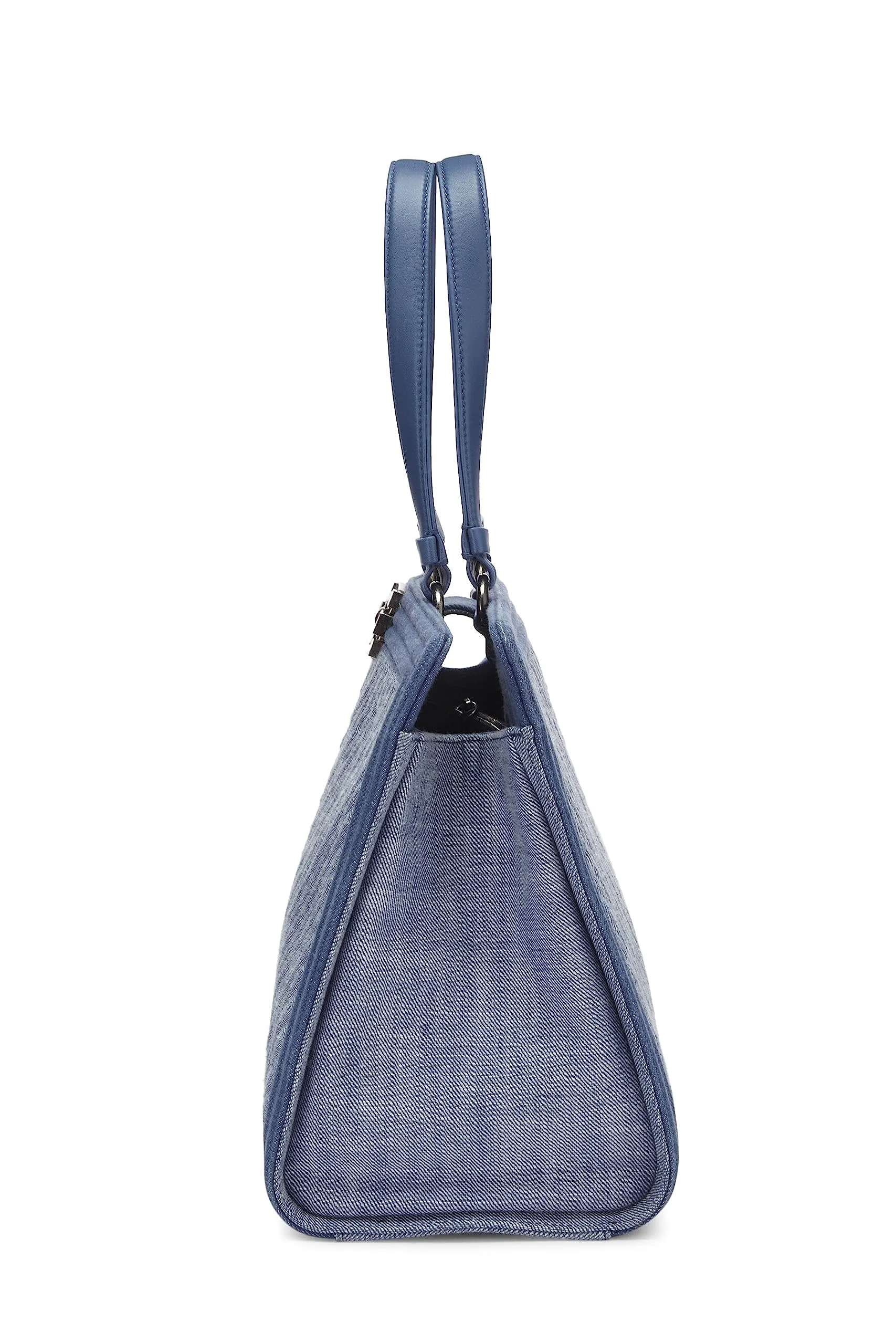 Chanel,  Blue Denim Chevron Boy Shopping Tote Large, Blue