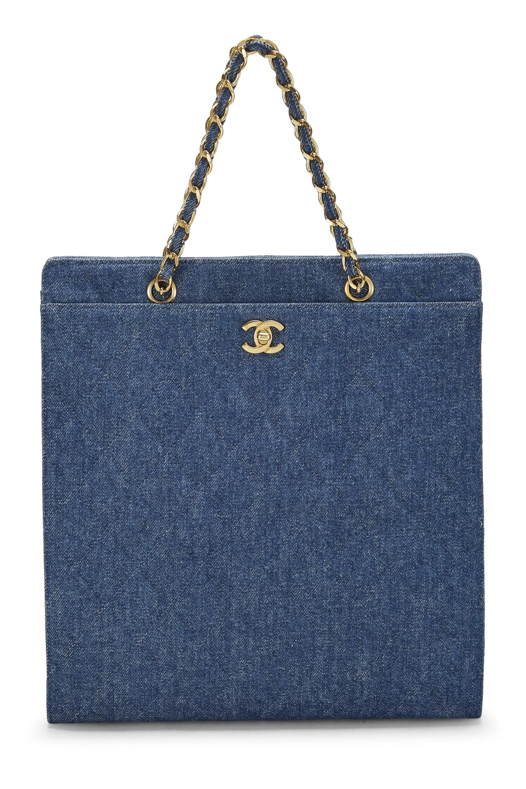 Chanel,  Blue Quilted Denim Tote Medium, Blue