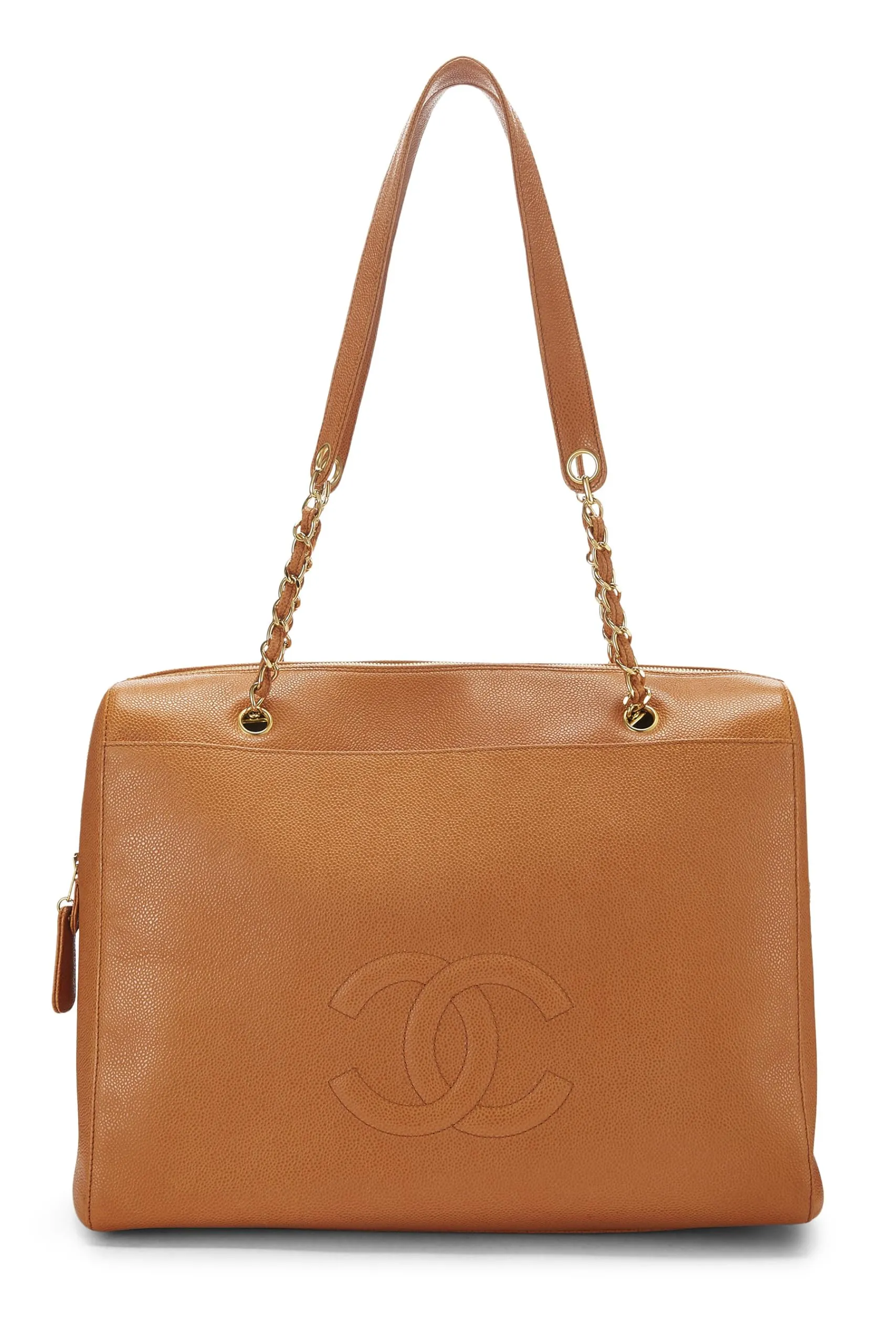 Chanel,  Orange Caviar Zip Tote Large, Orange