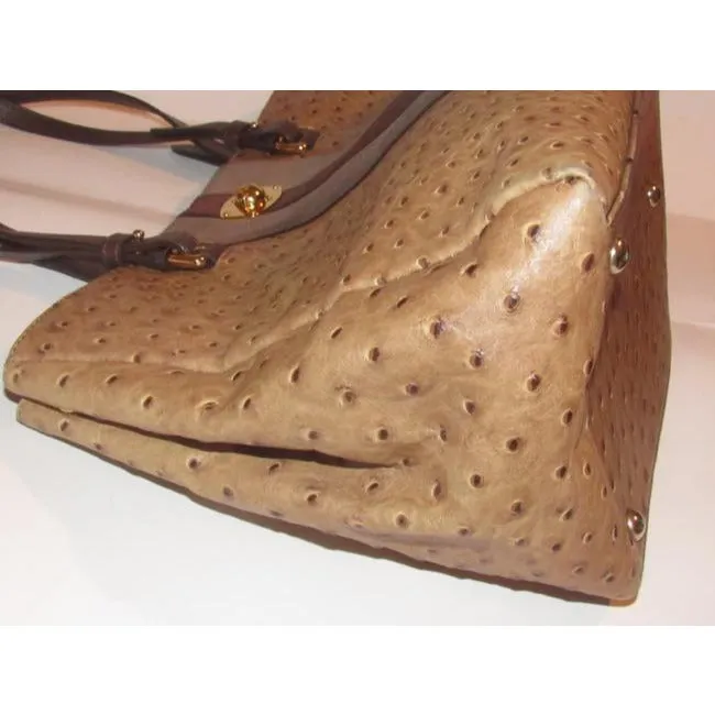 Furla, two handle, tote bag made of a fabulous, brown ostrich embossed leather and suede striped center in shades of burgundy