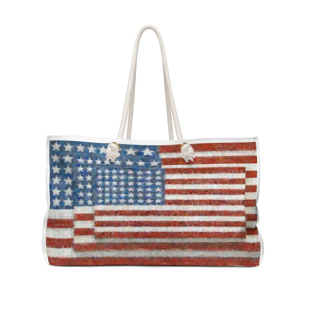 Jasper Jones American flag Weekend tote bag, photomosaic by Gabriele Levy