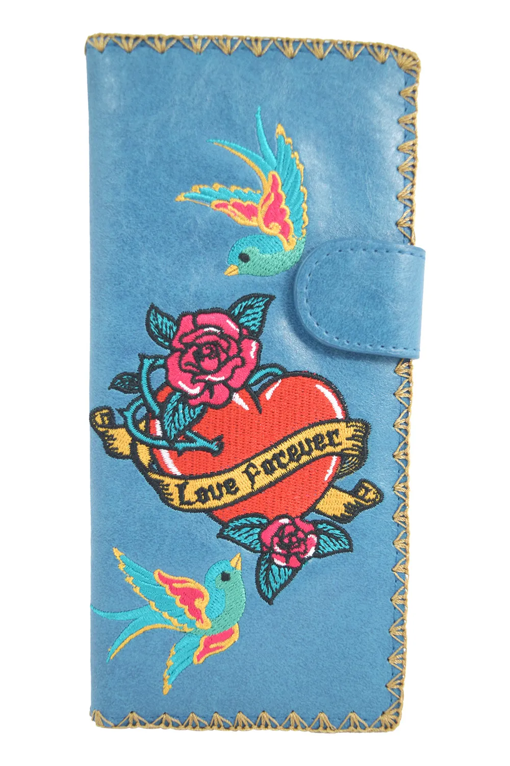 Lavishy Tattoo Art love forever Sparrow birds embroidered Large flat wallet