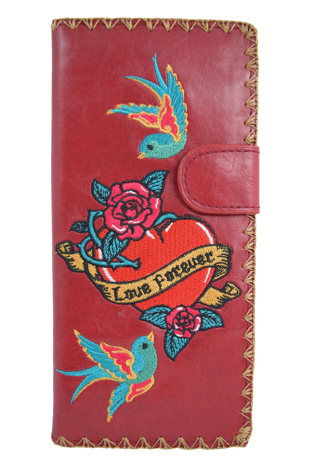 Lavishy Tattoo Art love forever Sparrow birds embroidered Large flat wallet