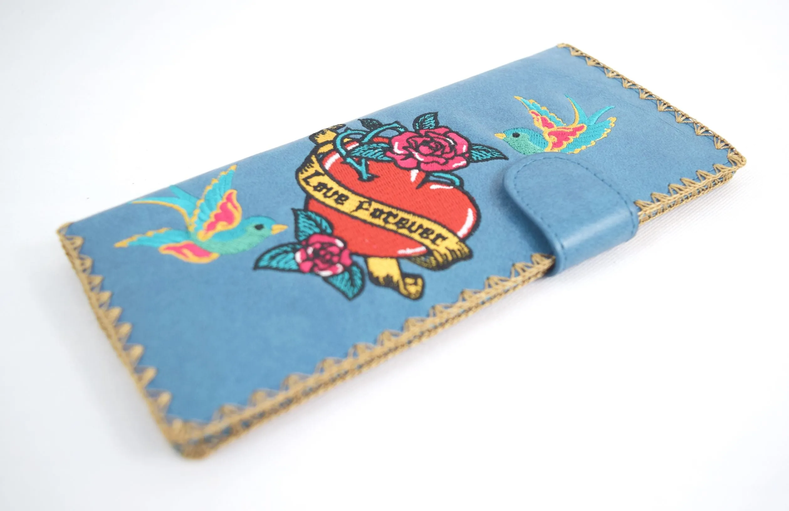Lavishy Tattoo Art love forever Sparrow birds embroidered Large flat wallet