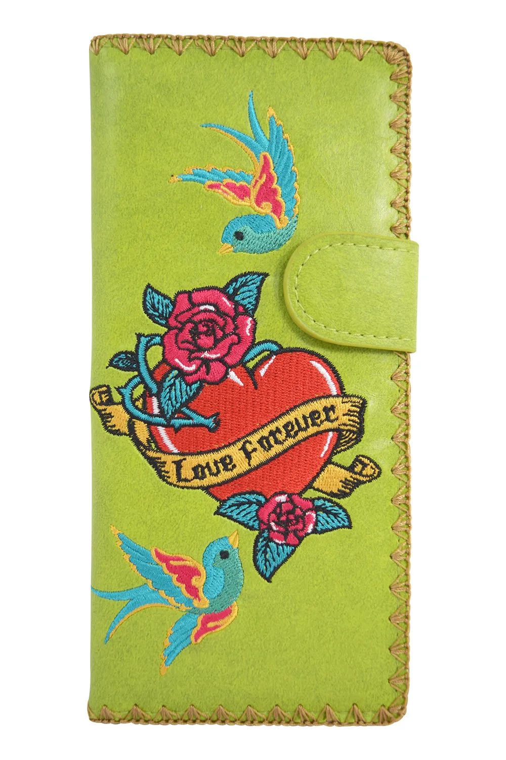 Lavishy Tattoo Art love forever Sparrow birds embroidered Large flat wallet