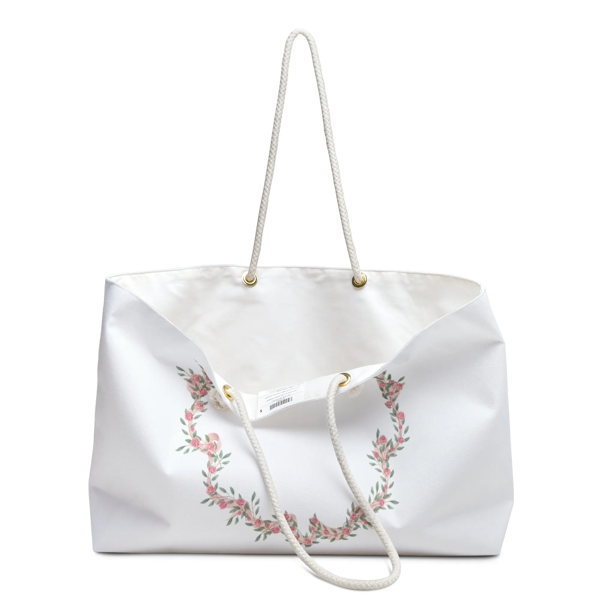 Leah Print Pink Watercolour Ribbon & Rose Bow Crest Weekender Bag