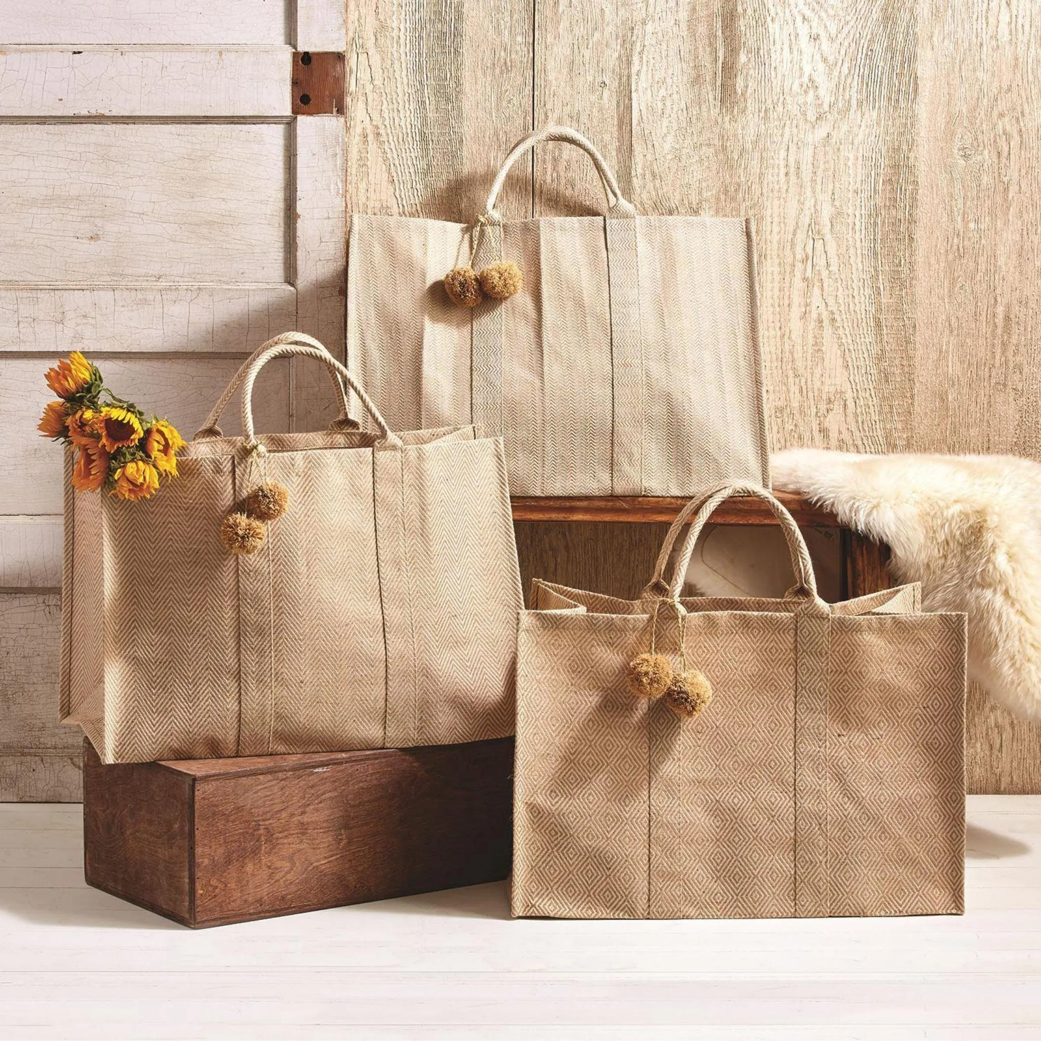 Oversized Tote with Pom Pom Tassel