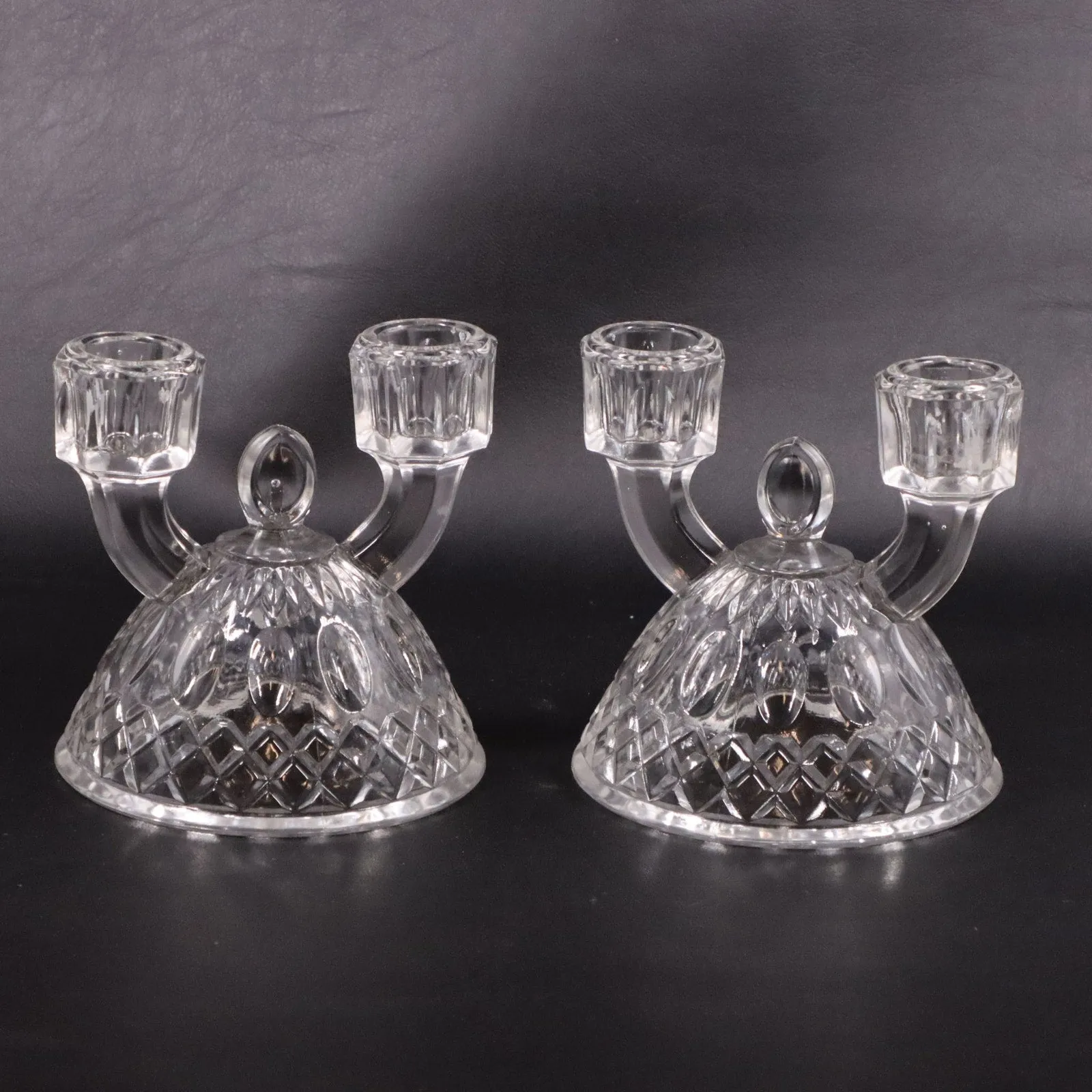 Pair Imperial Glass Tradition 165 Double Taper Candlestick Holders 1930's