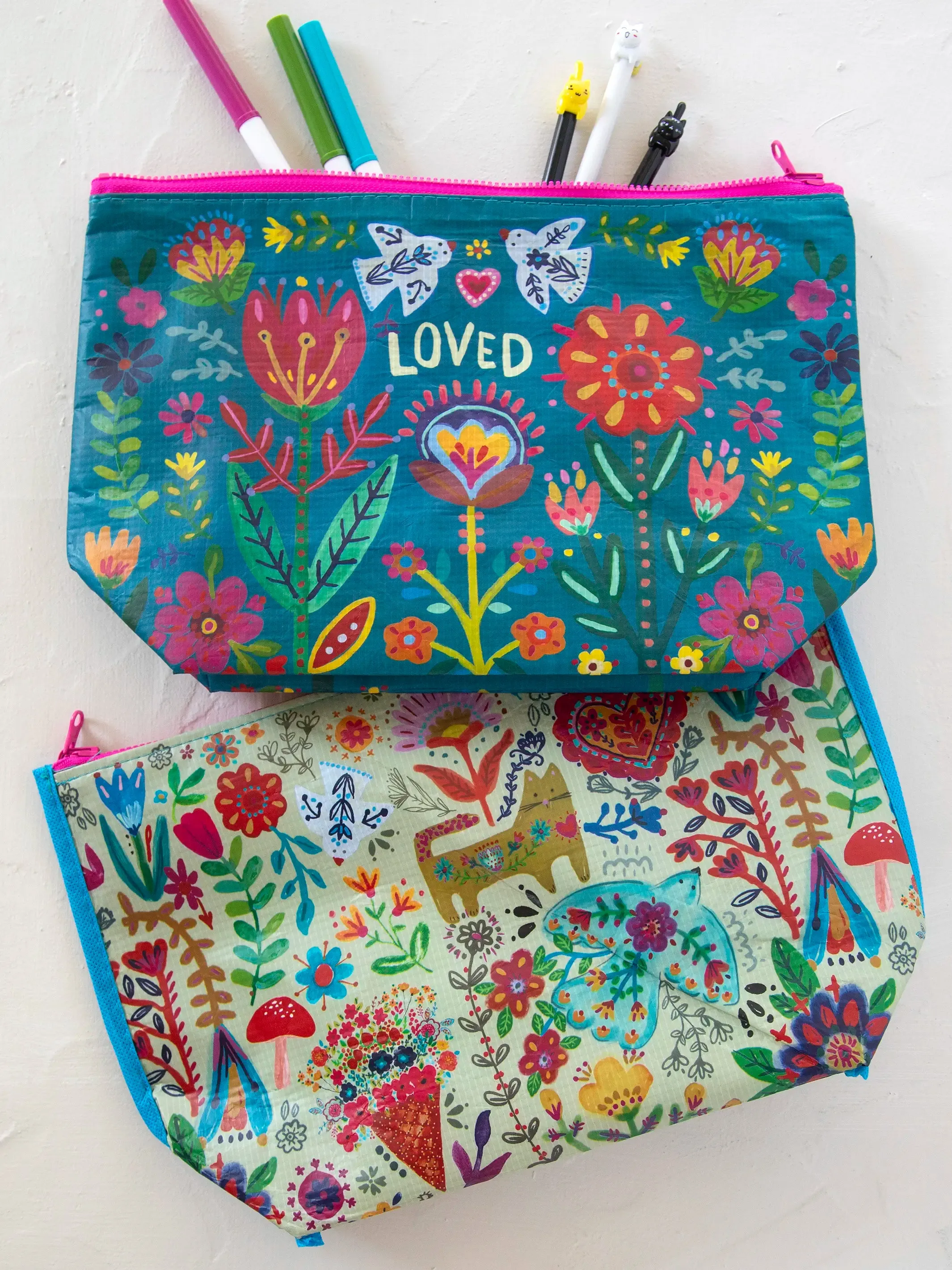 Recycled Zipper Pouch - Teal Loved