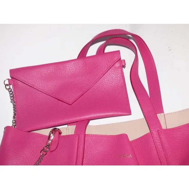 SALE! NWT, Barbie pink leather, Furla tote bag w wallet on a chain