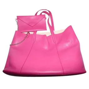 SALE! NWT, Barbie pink leather, Furla tote bag w wallet on a chain