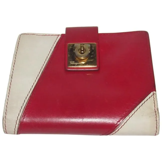 Salvatore Ferragamo Red And White Leather Vintage Wallet