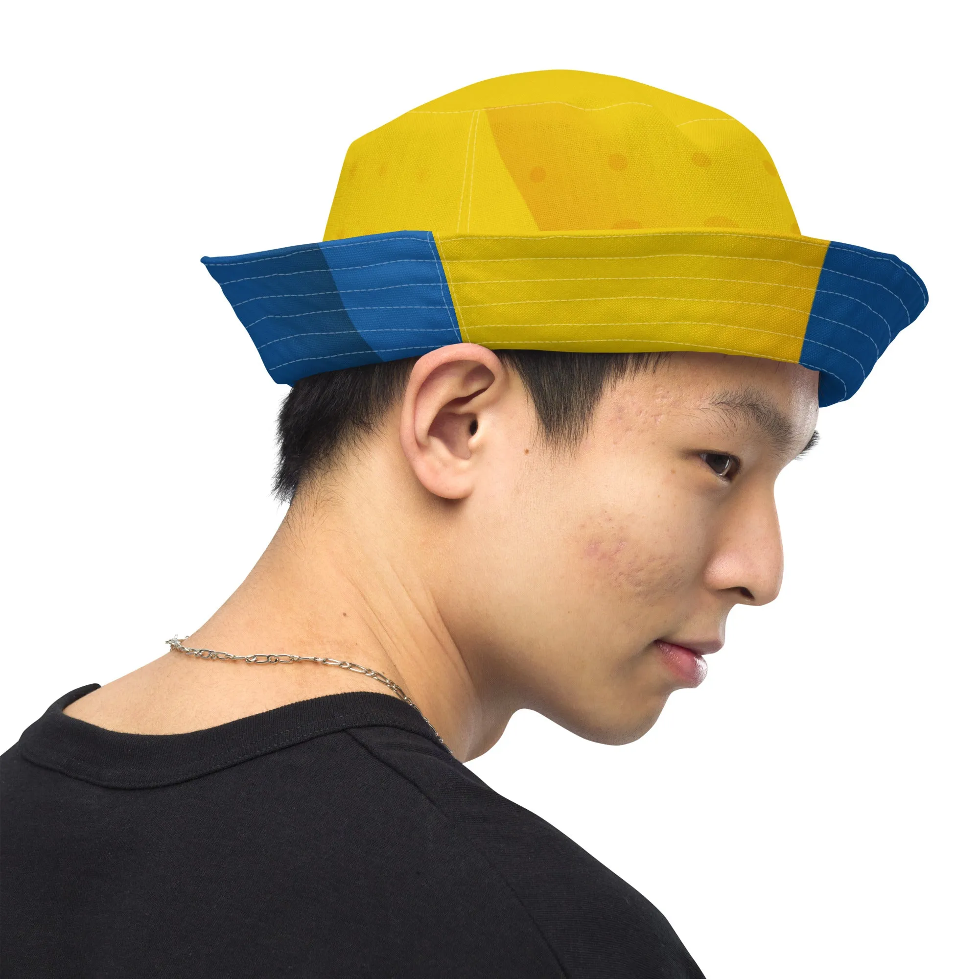 Yellow and Blue Abstract Reversible bucket hat