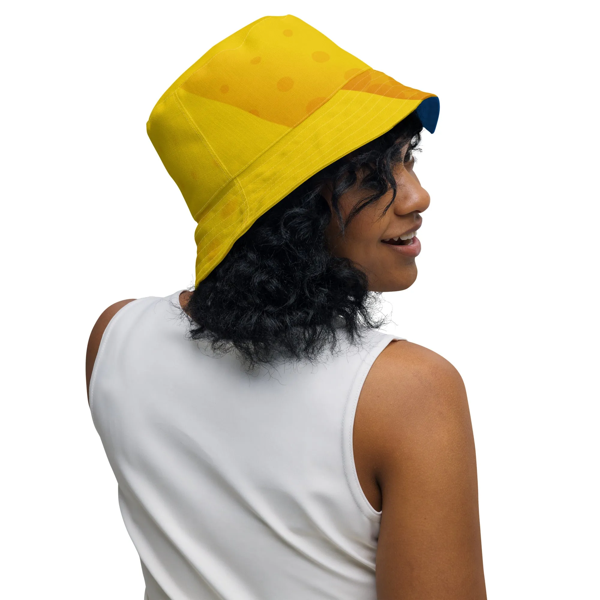 Yellow and Blue Abstract Reversible bucket hat