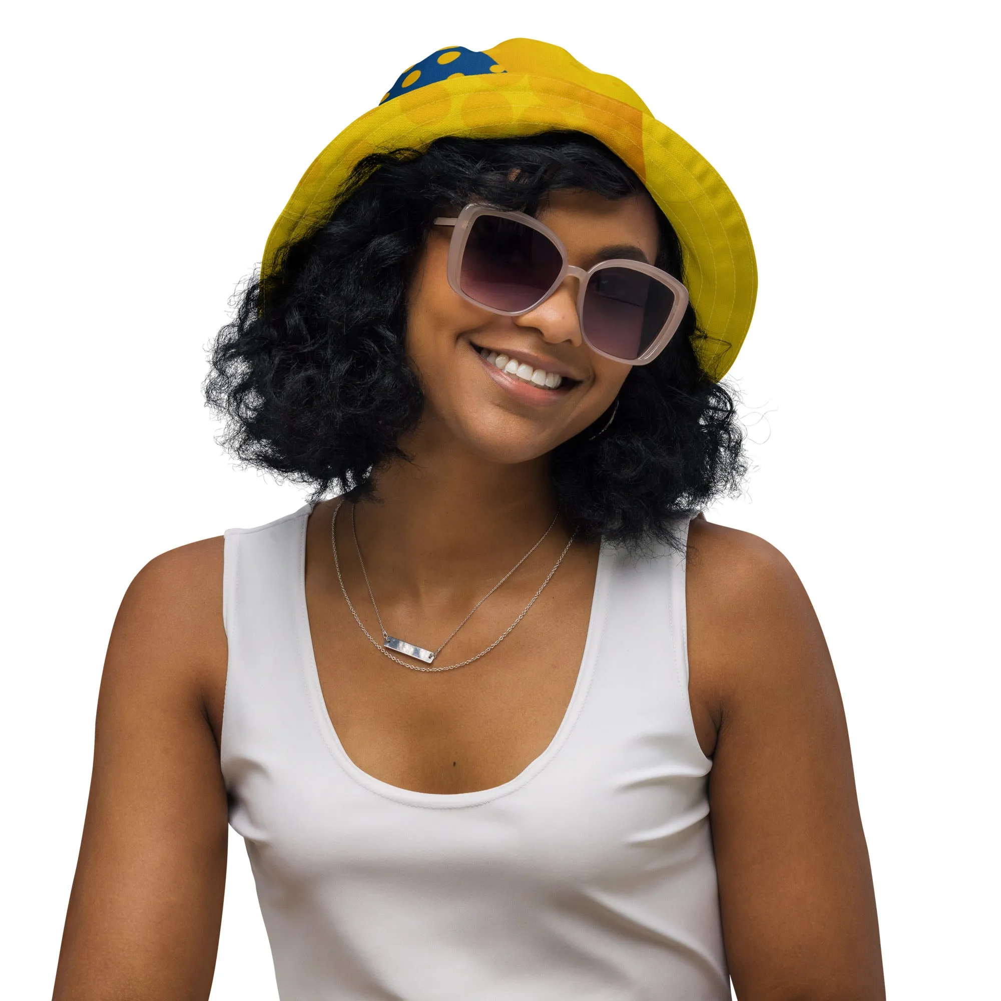 Yellow and Blue Abstract Reversible bucket hat