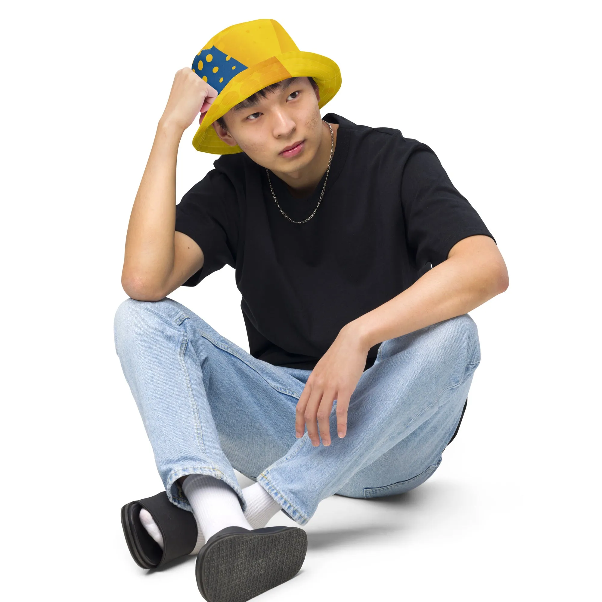 Yellow and Blue Abstract Reversible bucket hat